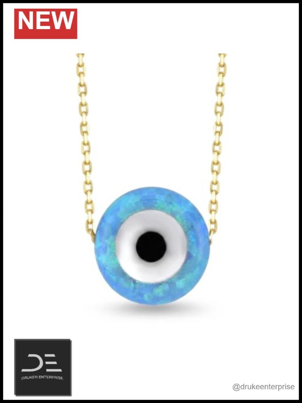 Dainty Opal Evil Eye Necklace 10K Solid Gold 18 Inch Chain Protective Jewelry